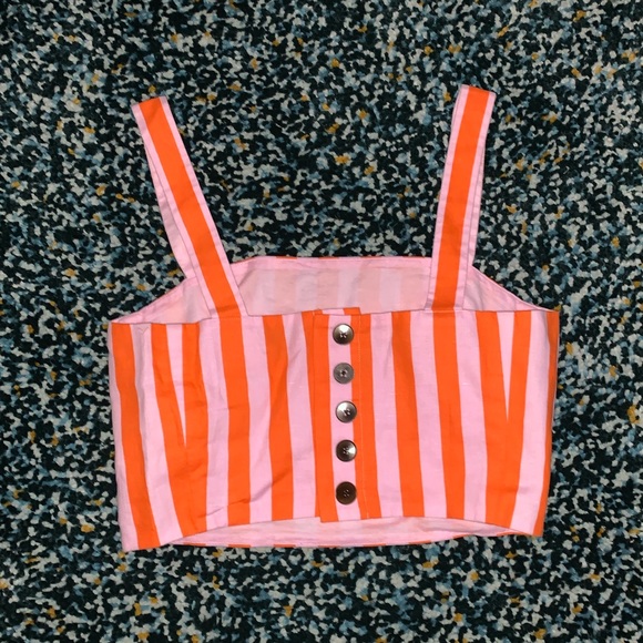 NWOT Kate Spade Deck Stripe mirage pink and traffic orange crop top - Picture 7 of 10